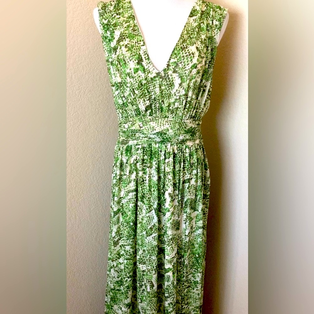 Steve Madden sleeveless dress V neck green mesh dress cream snake print dress